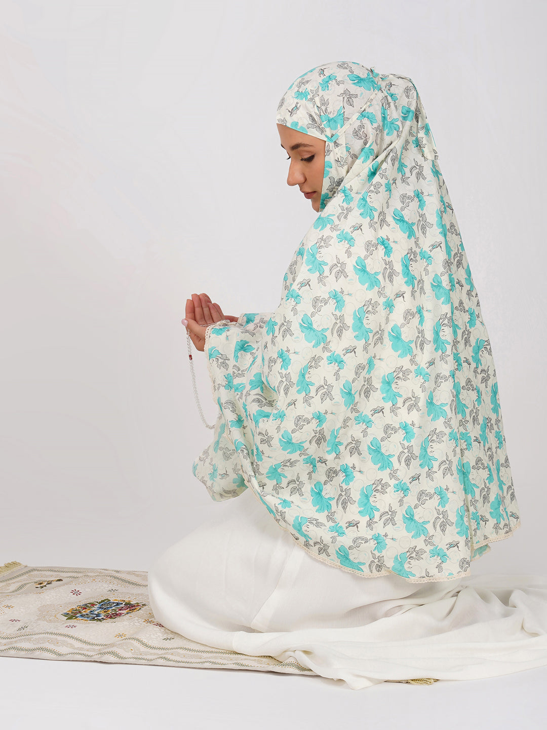 Noor Jahan Blue Hibiscus Cotton Namaz Makhna