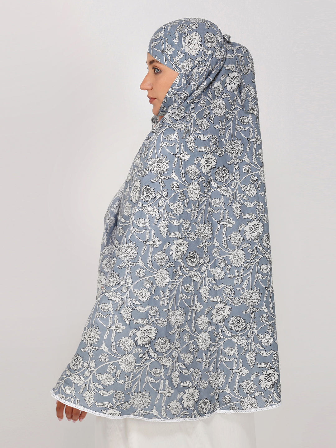 Gulnoor Grey Floral Cotton Namaz Makhna