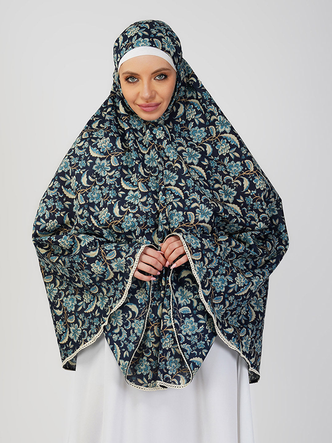 Madiha Blue Floral Cotton Namaz Makhna