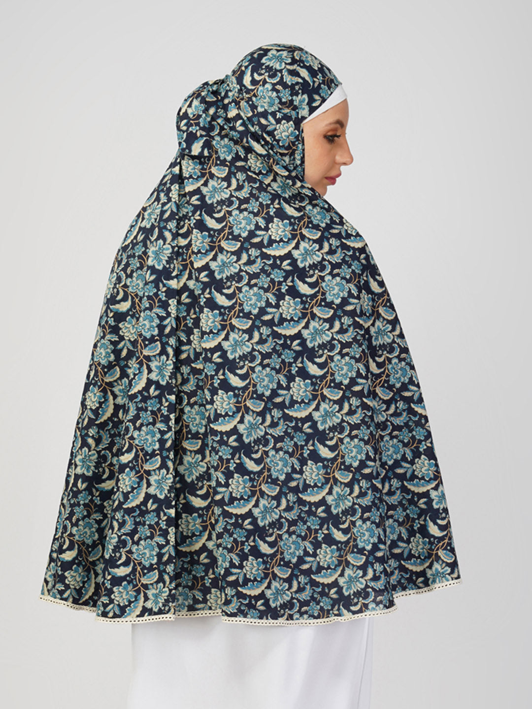 Madiha Blue Floral Cotton Namaz Makhna