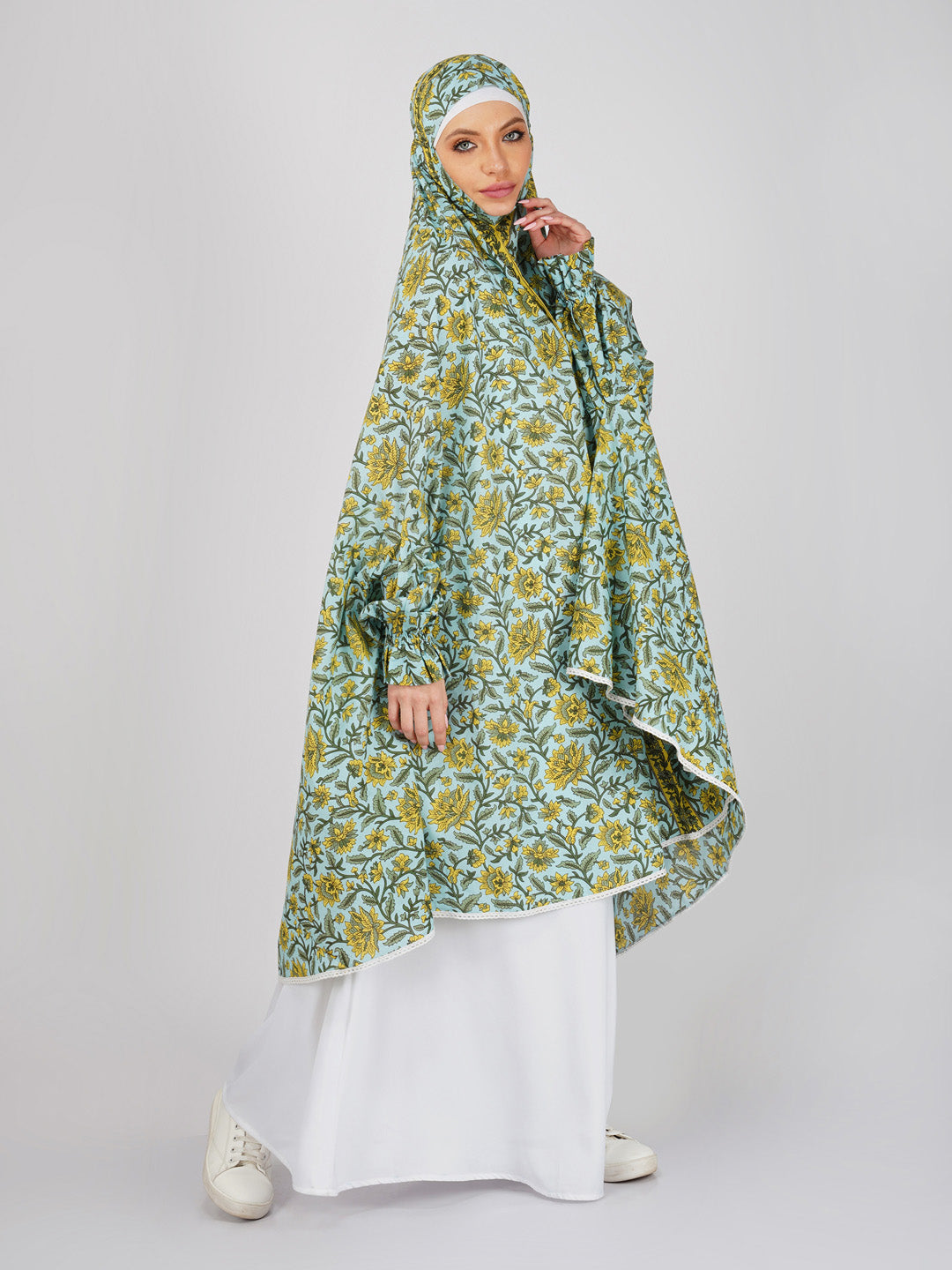 Ruhee Yellow Floral Knee Length Cotton Namaz Makhna
