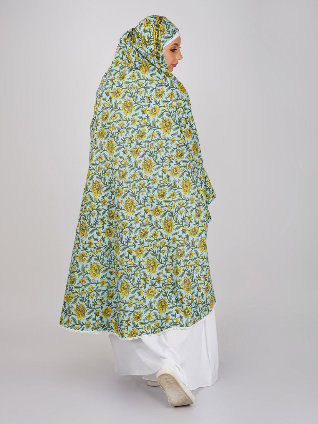 Ruhee Yellow Floral Knee Length Cotton Namaz Makhna