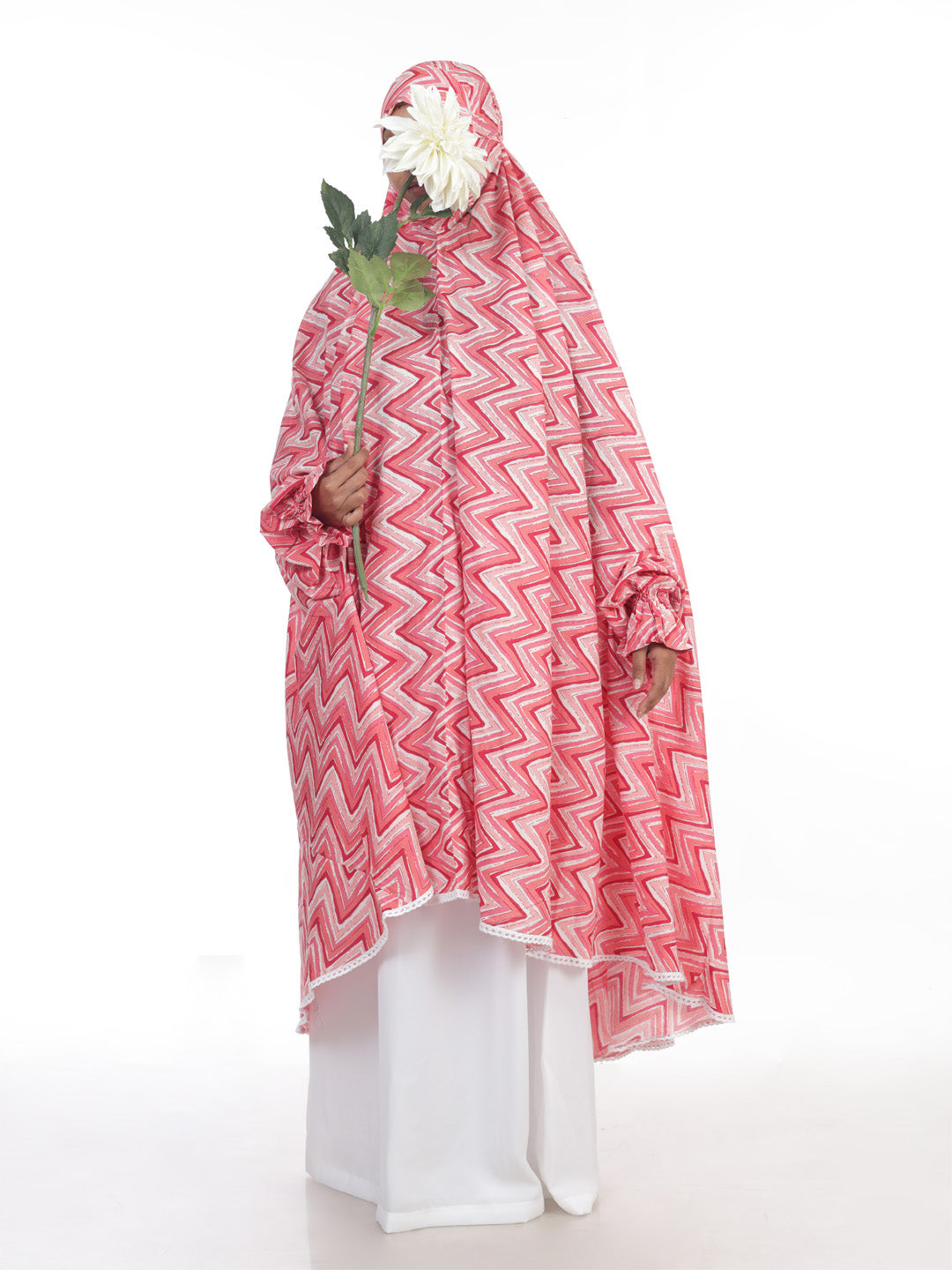 Pink Zig Zag Knee Length Cotton Namaz Makhna