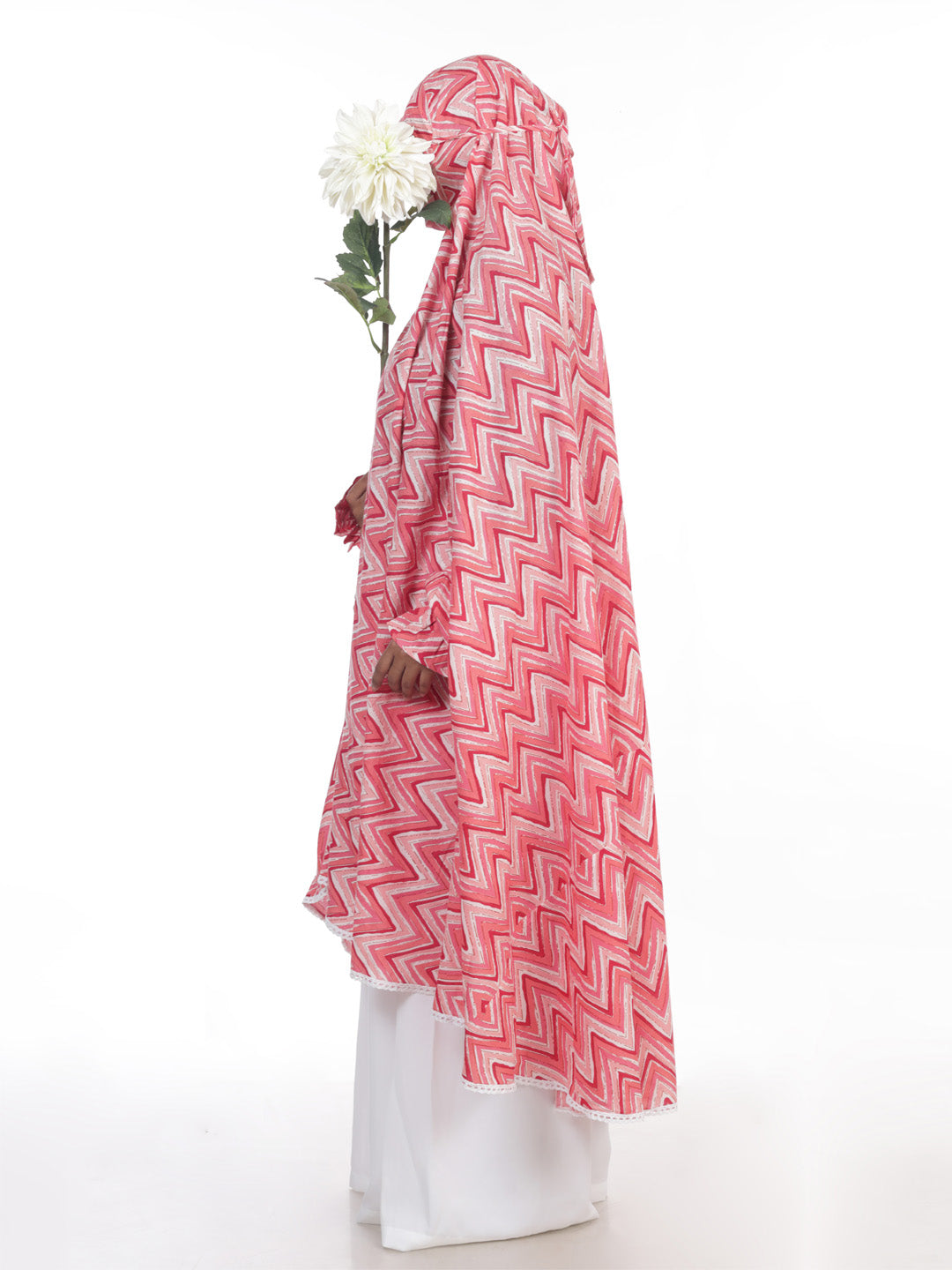 Pink Zig Zag Knee Length Cotton Namaz Makhna
