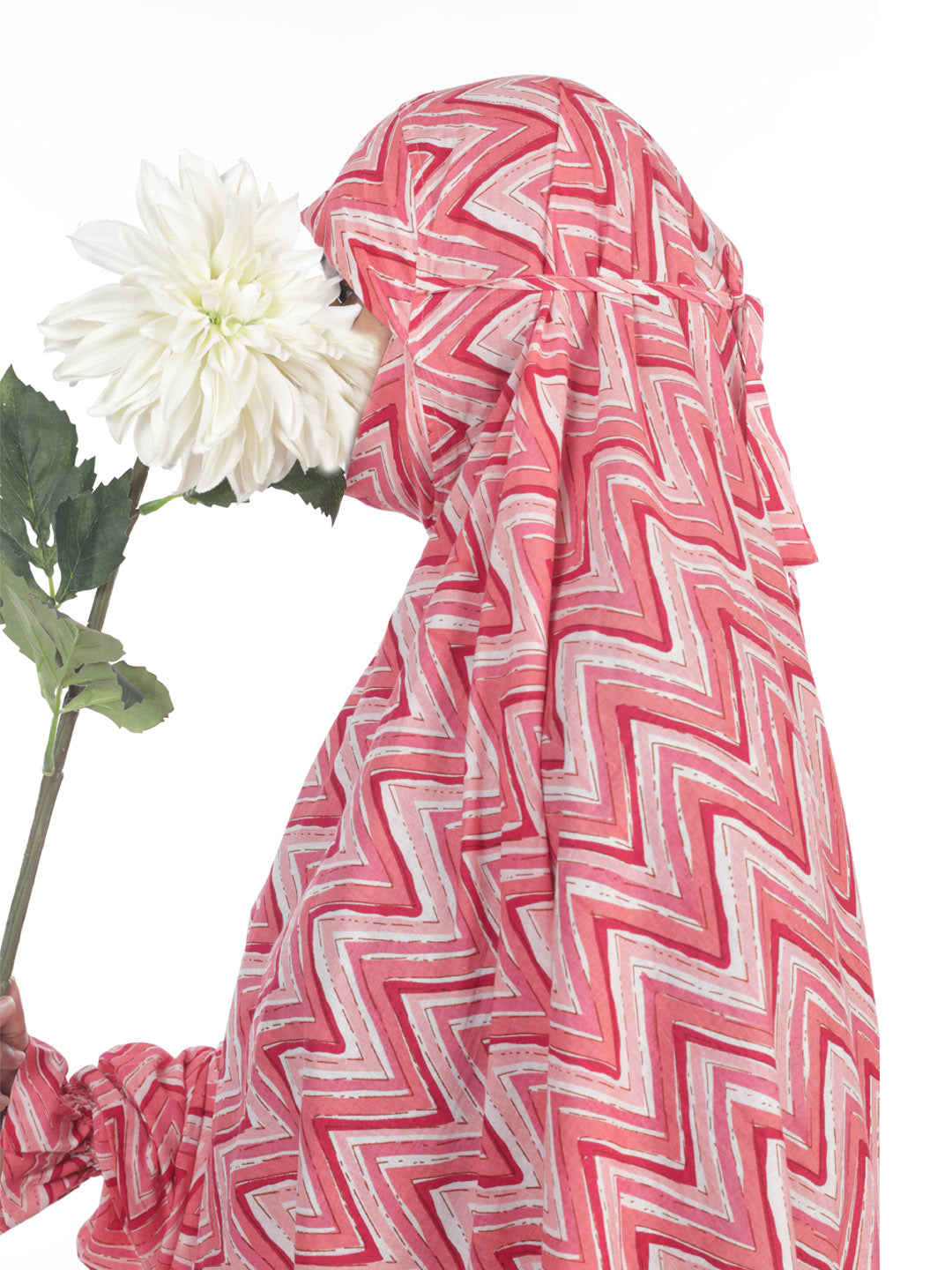 Pink Zig Zag Knee Length Cotton Namaz Makhna