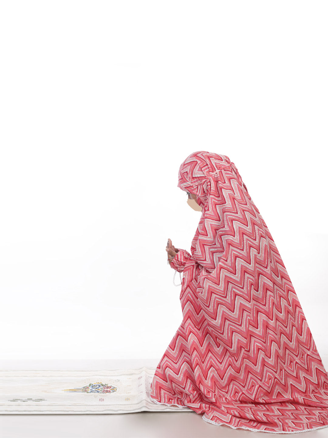 Pink Zig Zag Knee Length Cotton Namaz Makhna