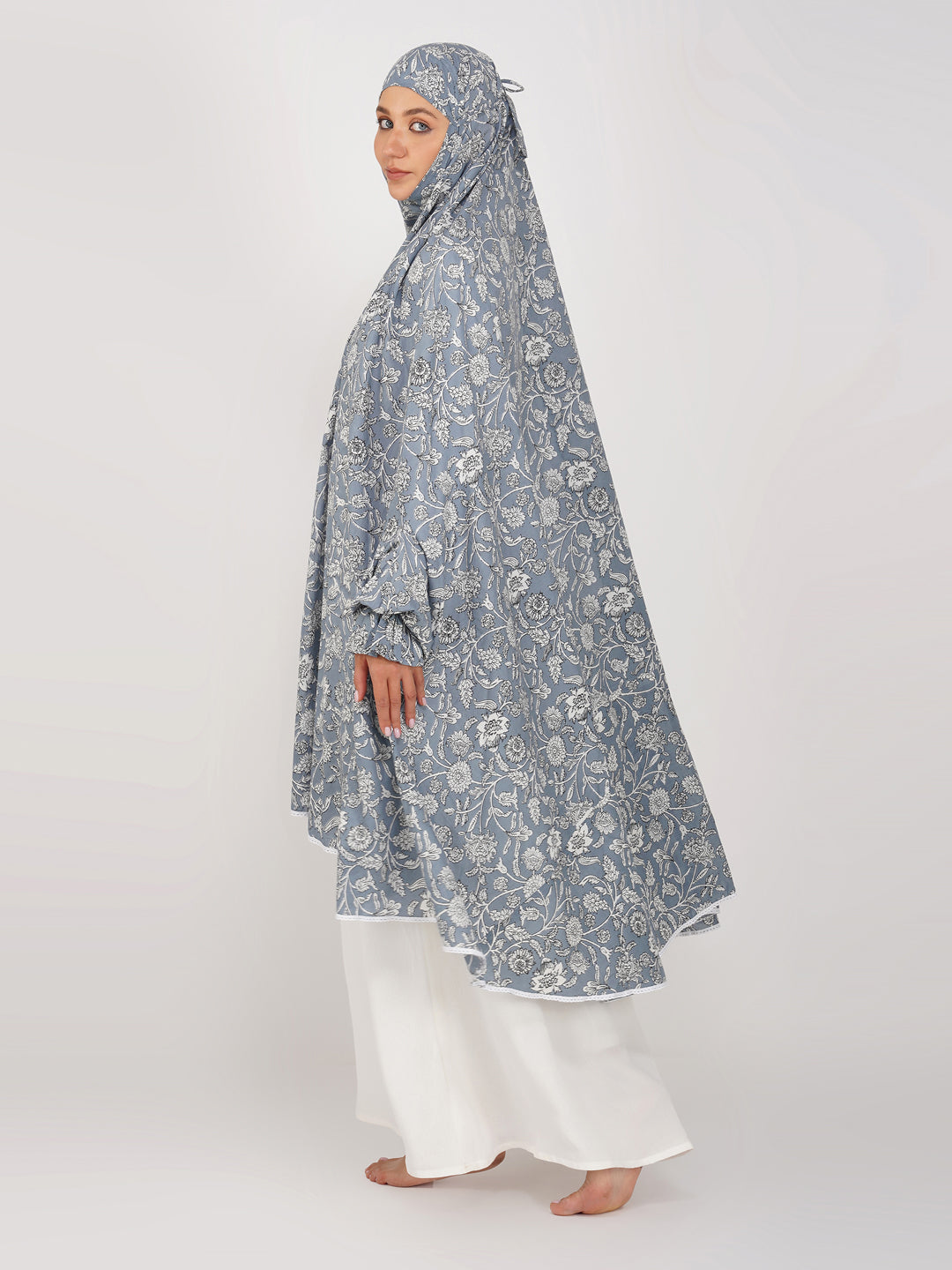 Gulnoor Grey Floral Knee Length Cotton Namaz Makhna