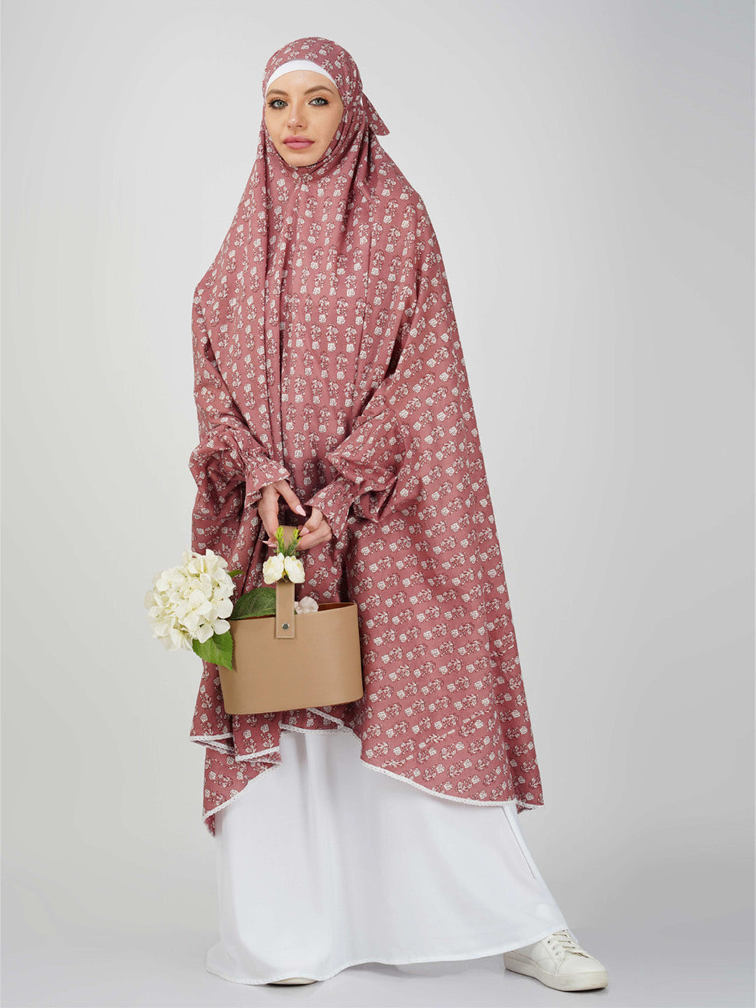 Nargis Rose Floral Knee Length Cotton Namaz Makhna