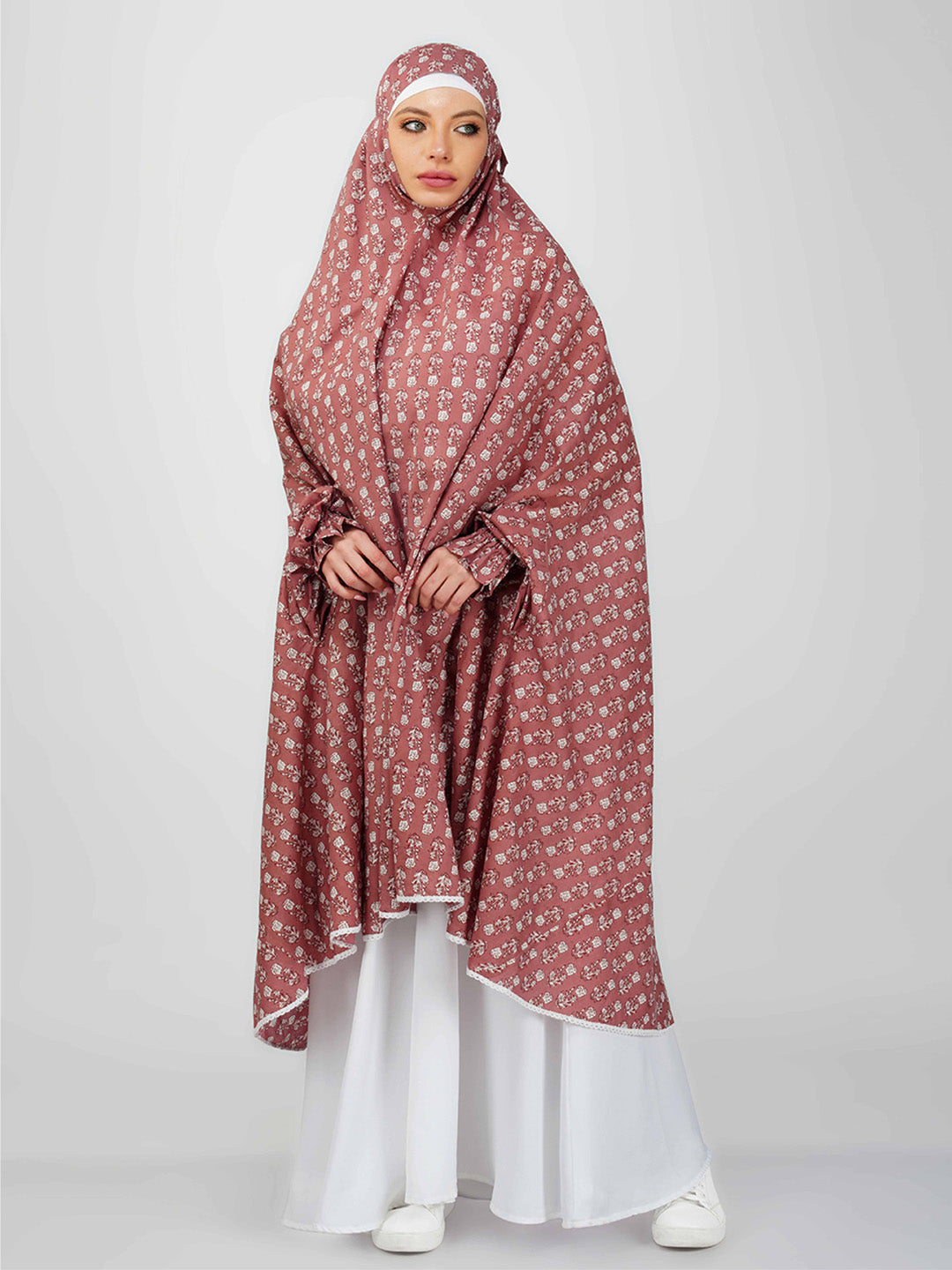 Nargis Rose Floral Knee Length Cotton Namaz Makhna