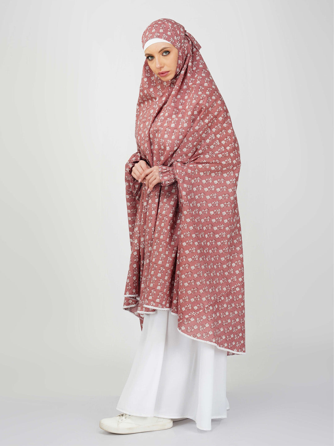 Nargis Rose Floral Knee Length Cotton Namaz Makhna