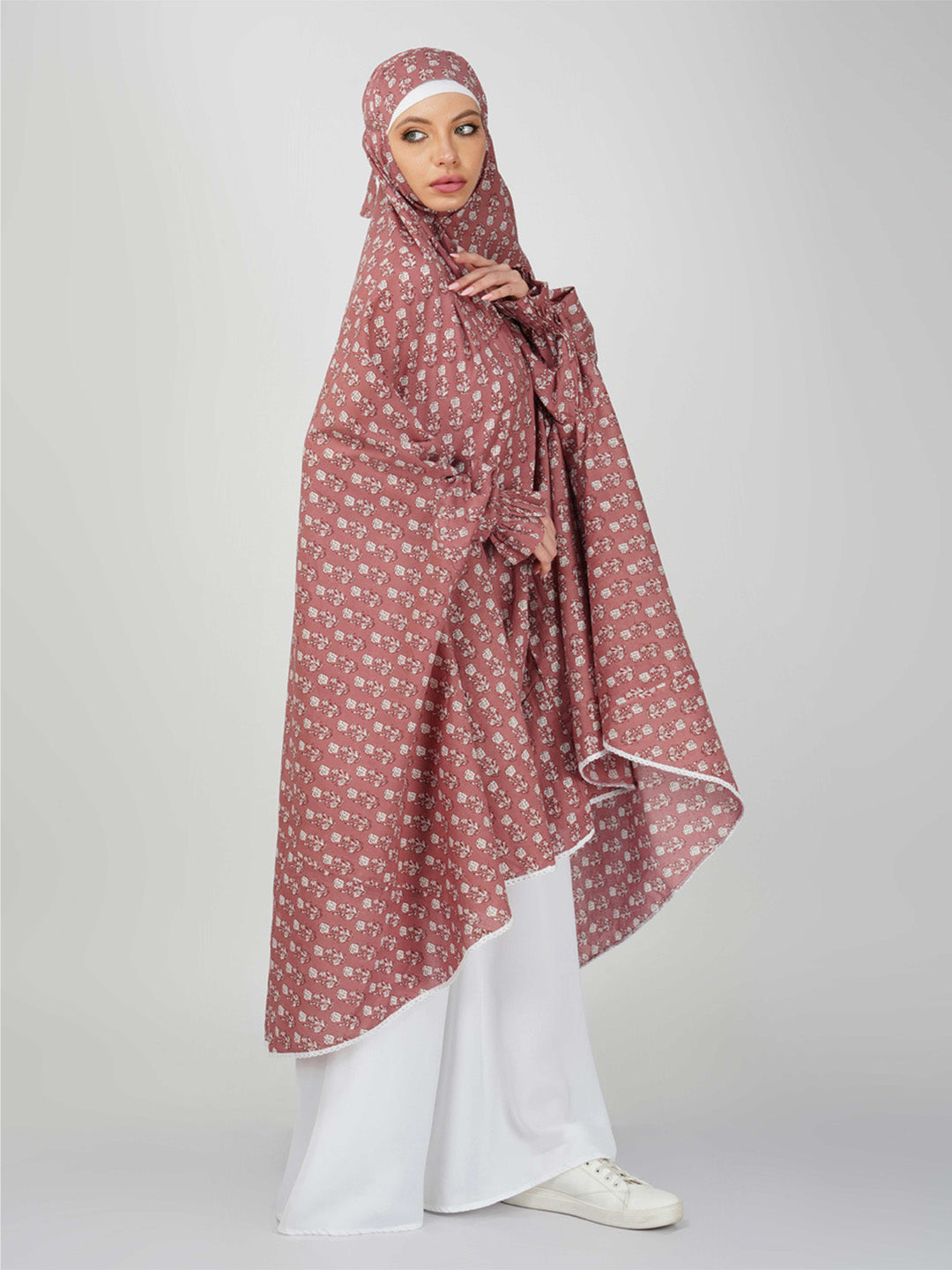 Nargis Rose Floral Knee Length Cotton Namaz Makhna