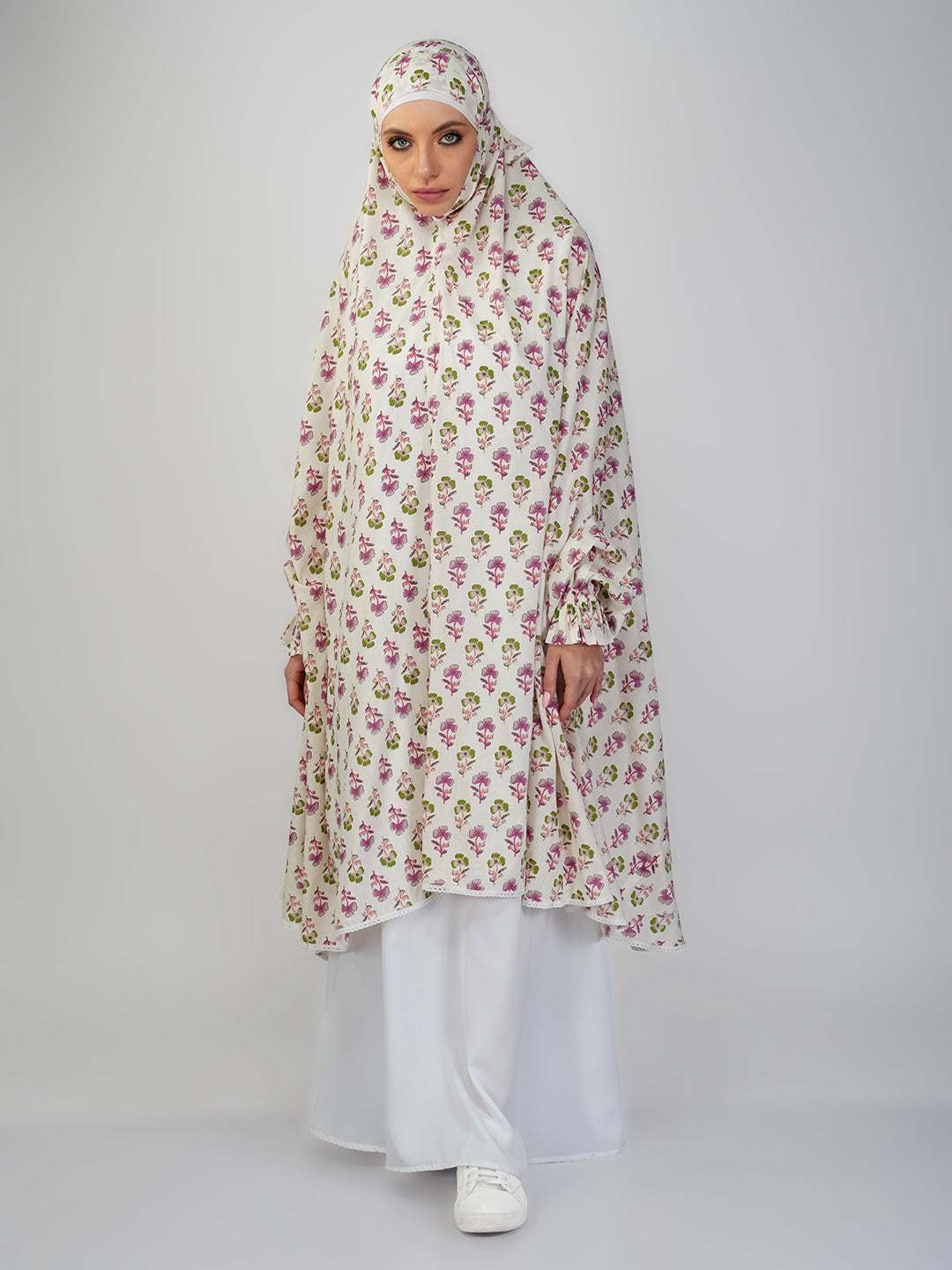 Nilofar Subtle Hibiscus Floral Knee Length Cotton Namaz Makhna