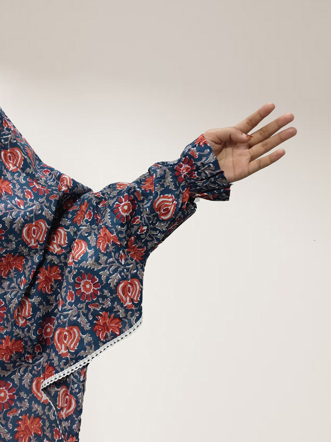 Rose Floral Navy Blue Cotton Namaz Makhna