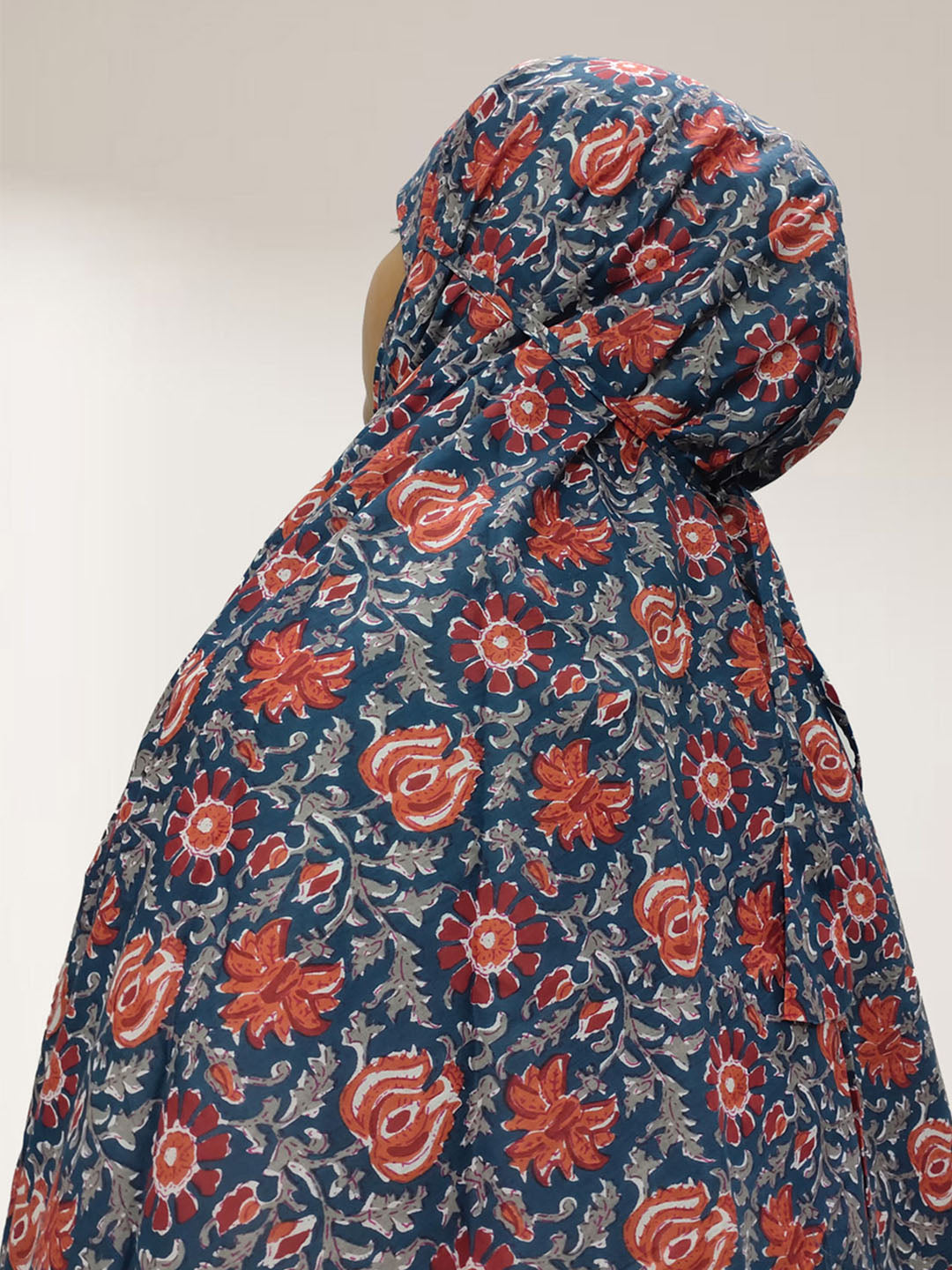 Rose Floral Navy Blue Cotton Namaz Makhna