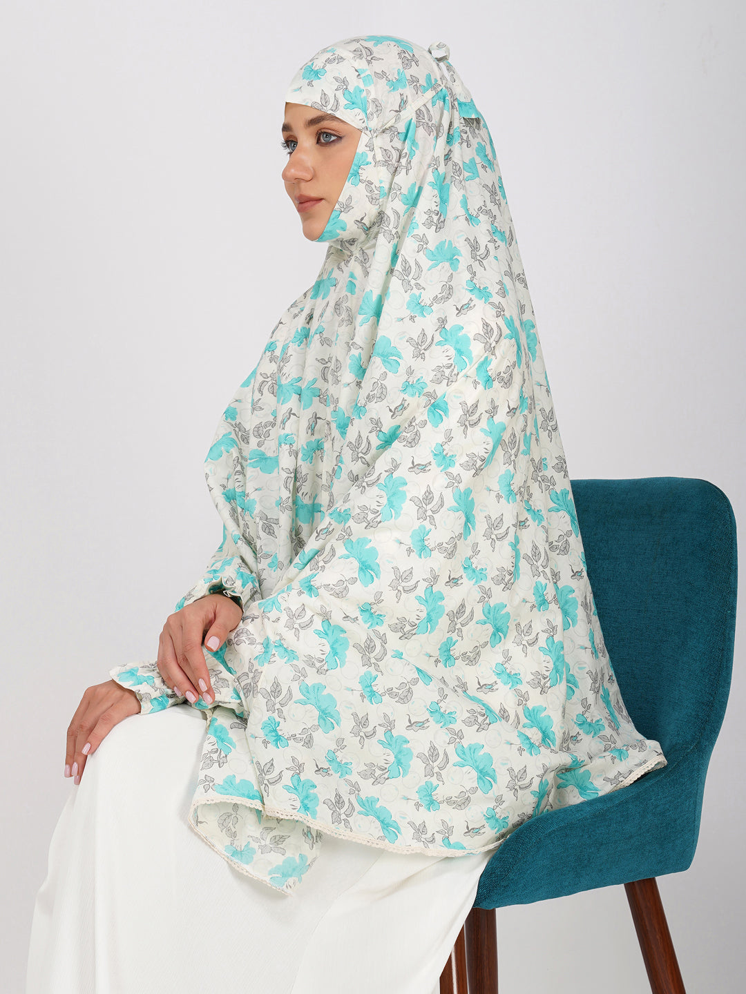 Noor Jahan Blue Hibiscus Cotton Namaz Makhna