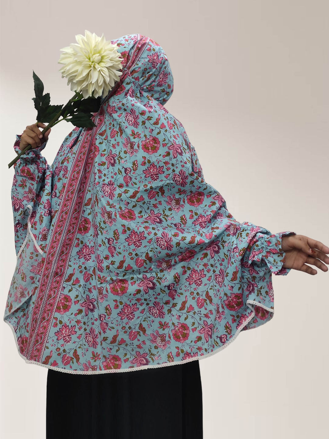 Sky Blue Saturn Floral Cotton Namaz Makhna
