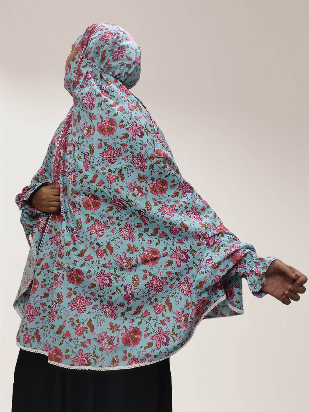 Sky Blue Saturn Floral Cotton Namaz Makhna