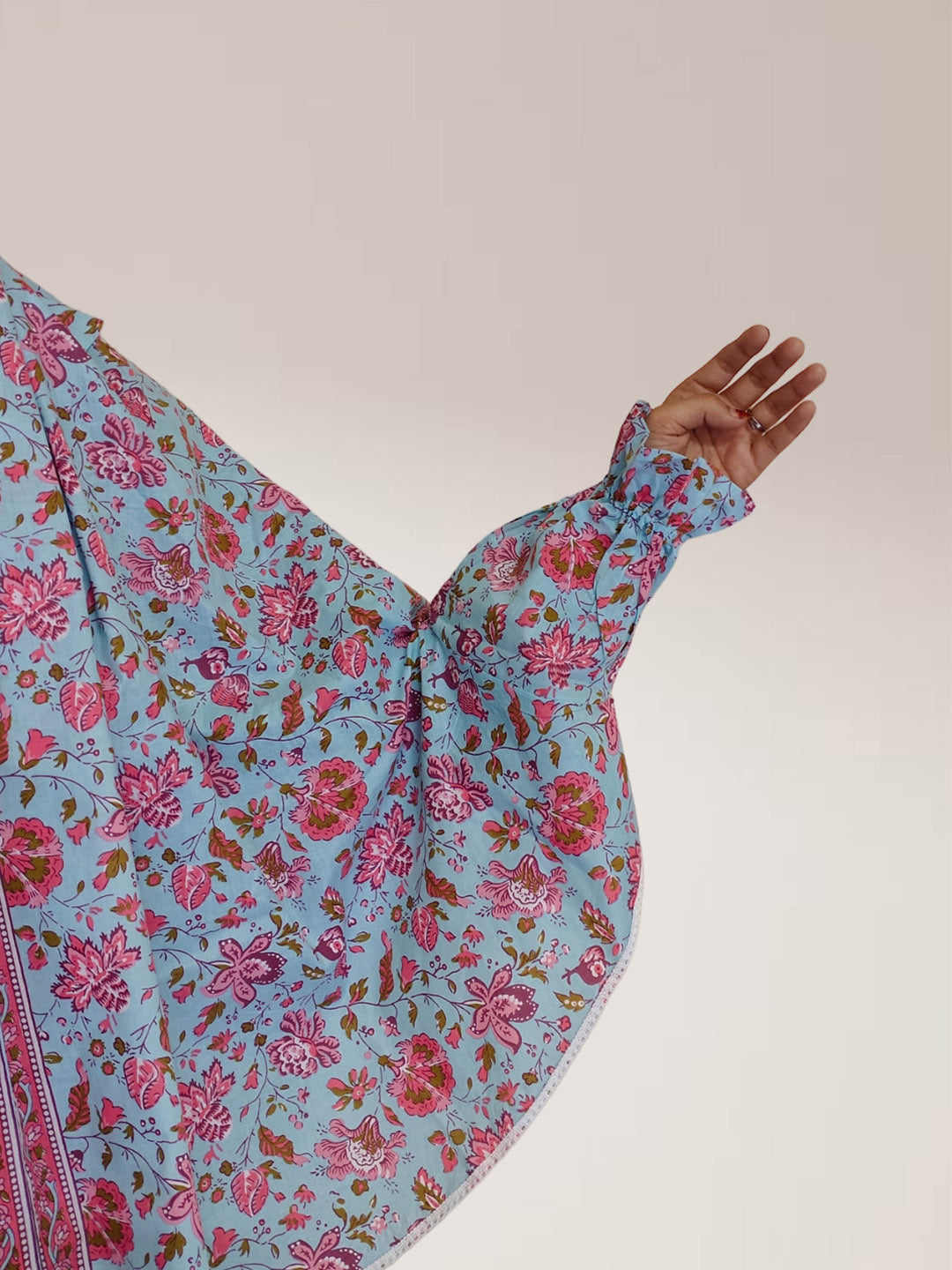 Sky Blue Saturn Floral Cotton Namaz Makhna