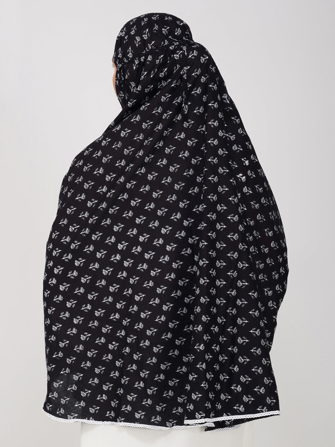 Eshaal Black Floral Cotton Namaz Makhna
