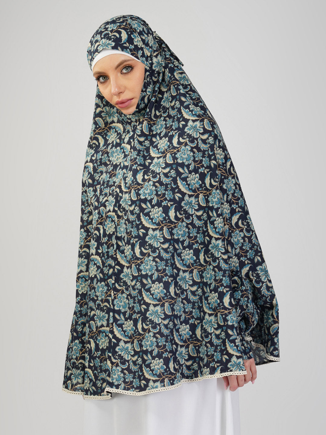 Madiha Blue Floral Cotton Namaz Makhna
