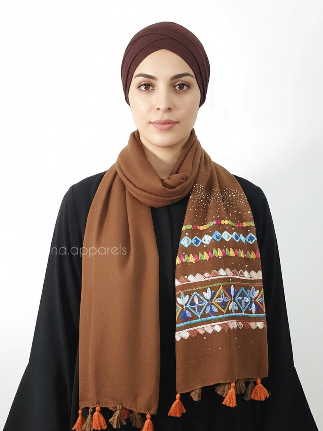 Embroidery Diamante Hijab with Tassel