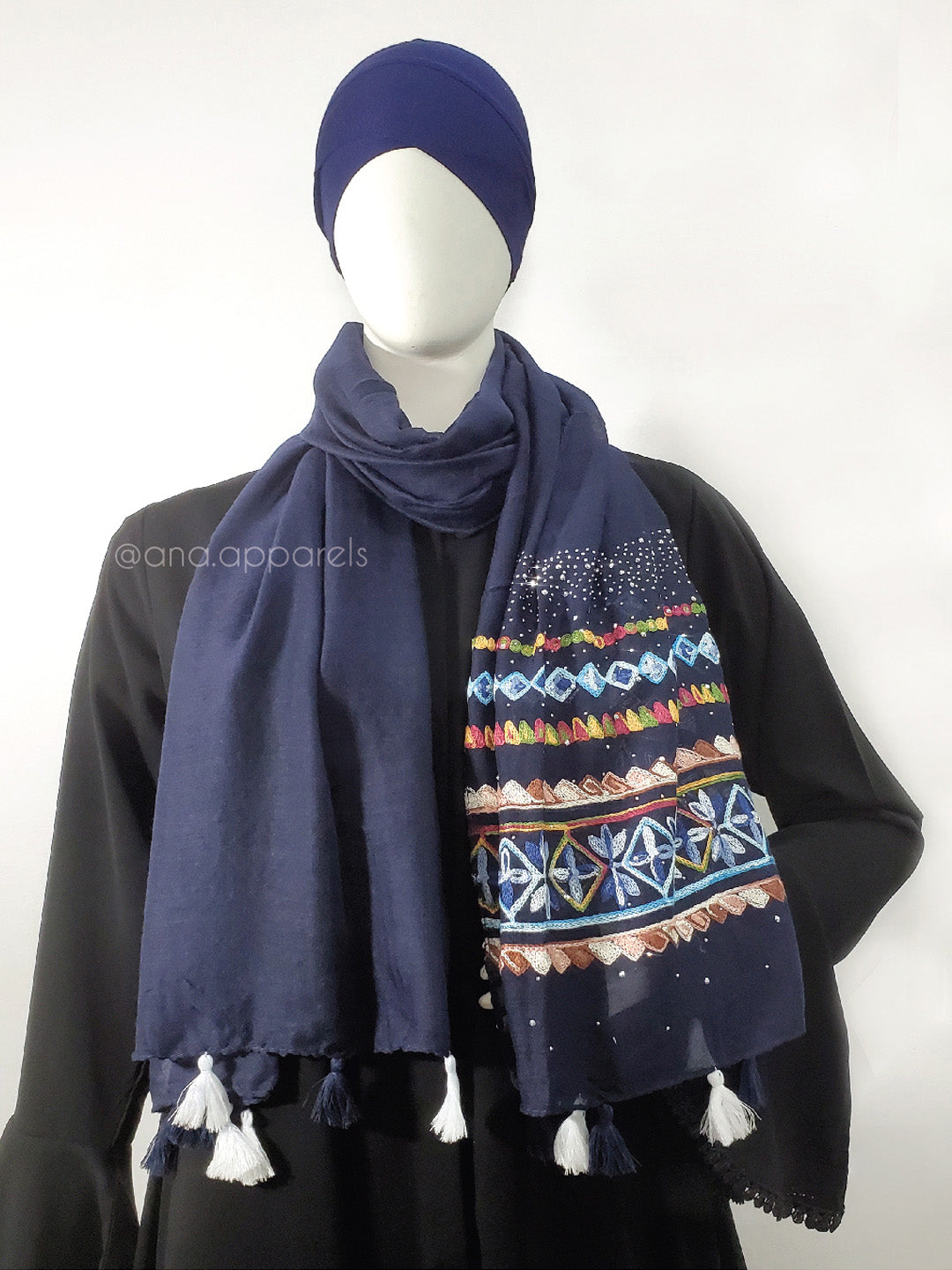 Embroidery Diamante Hijab with Tassel
