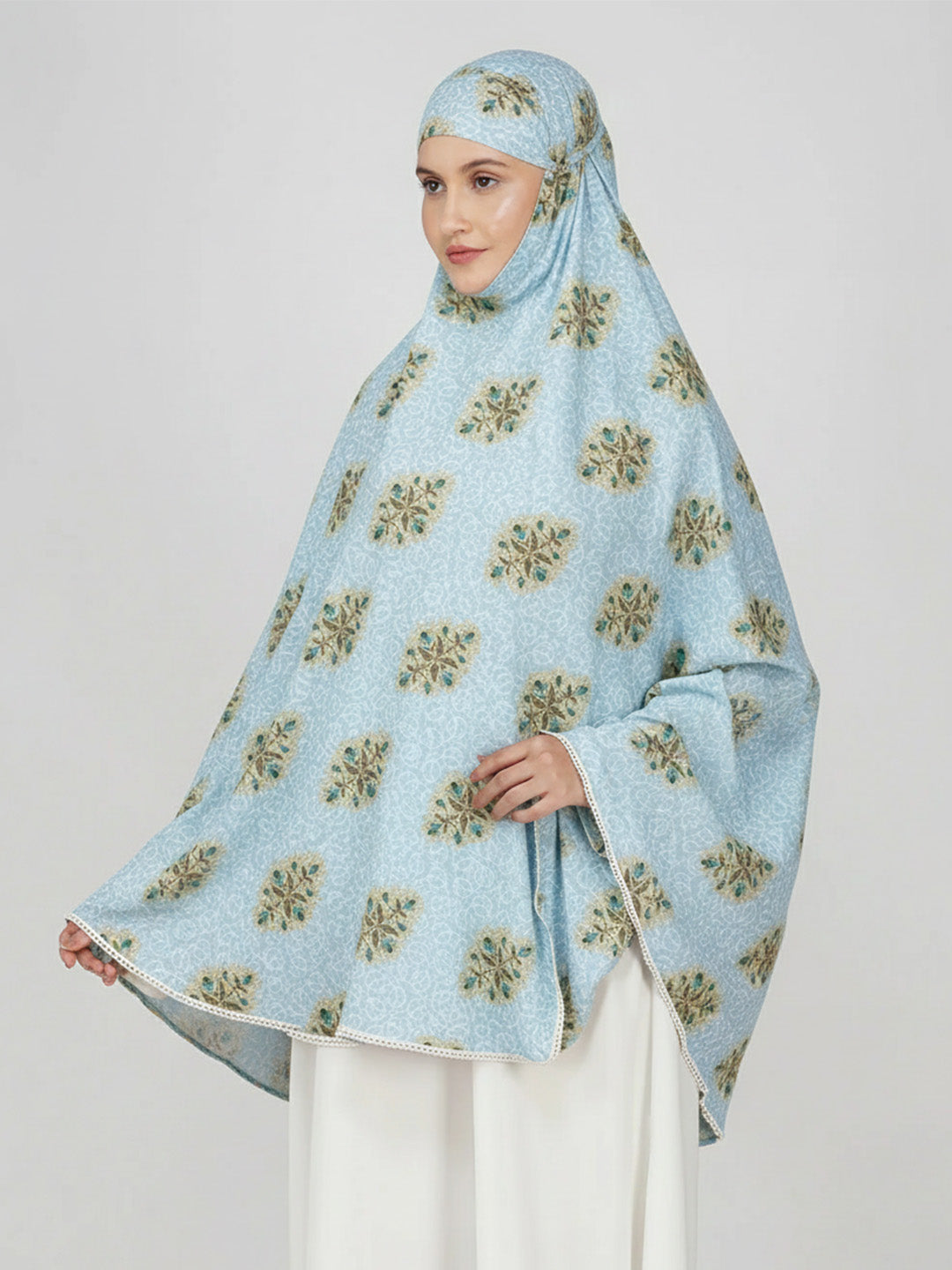 Kehkashan Blue Floral Bunch Cotton Blend Namaz Makhna