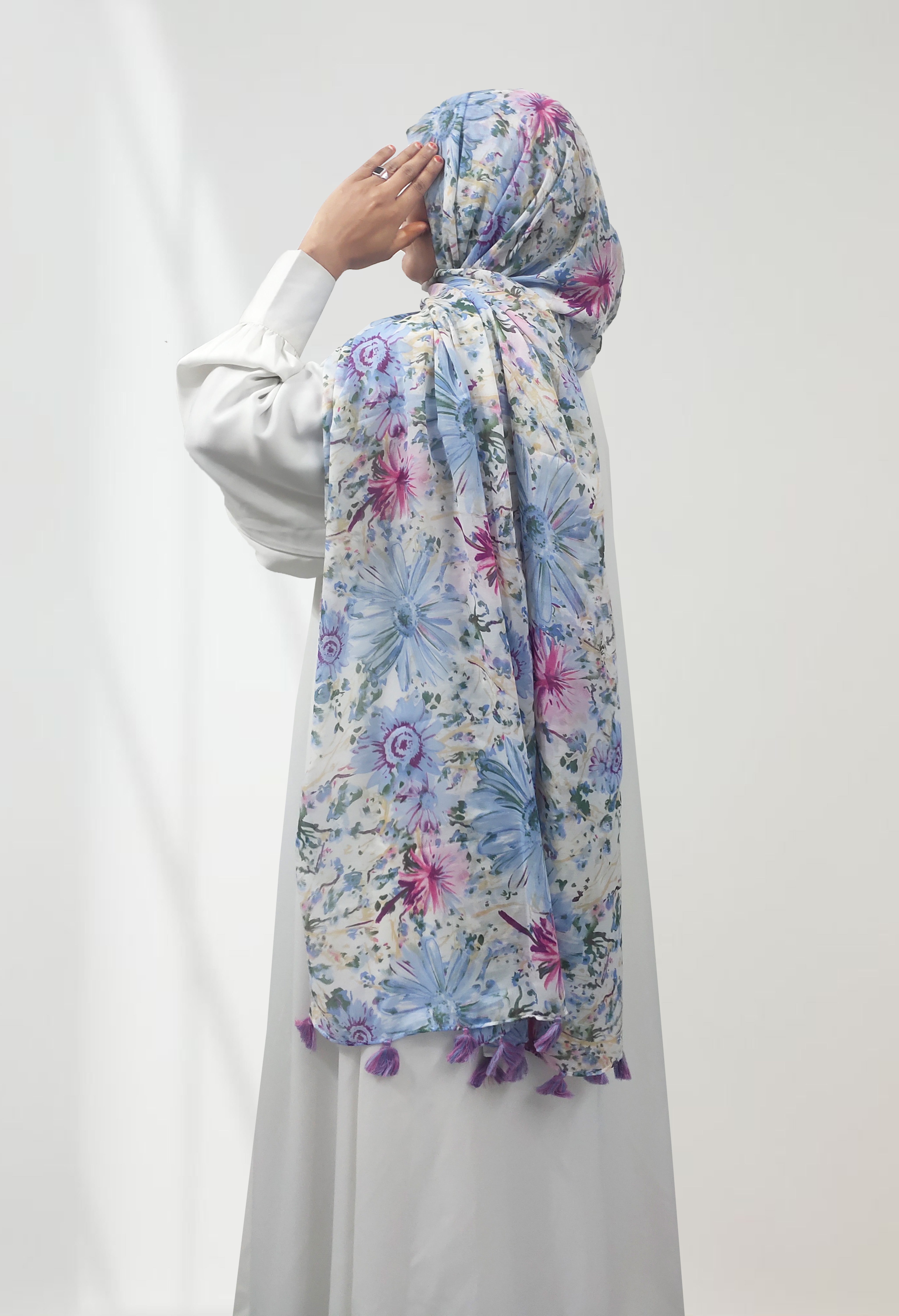 Bahr Multicolour Printed Tassel Hijab - ANA APPARELS