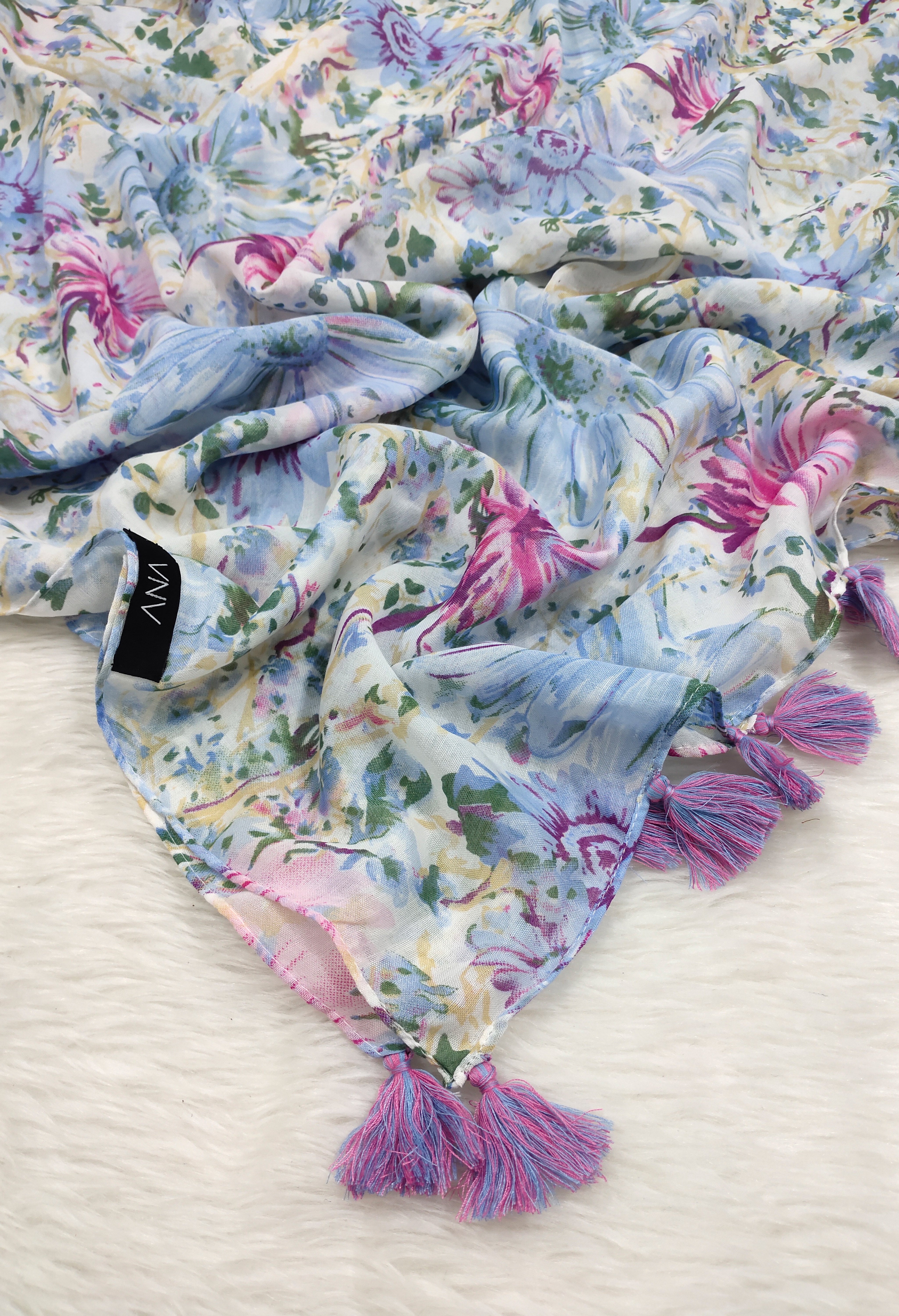 Bahr Multicolour Printed Tassel Hijab - ANA APPARELS