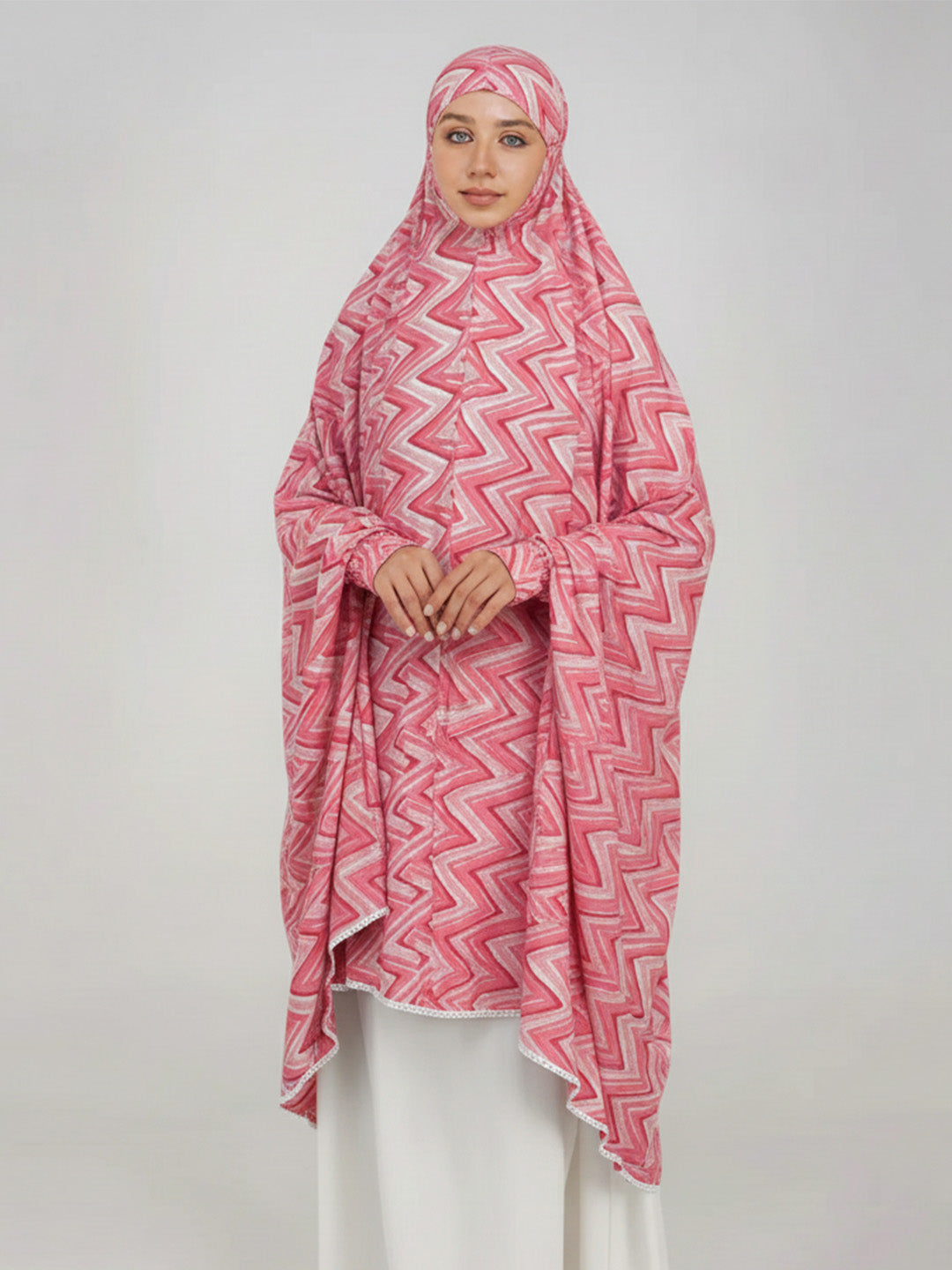 Pink Zig Zag Knee Length Cotton Namaz Makhna